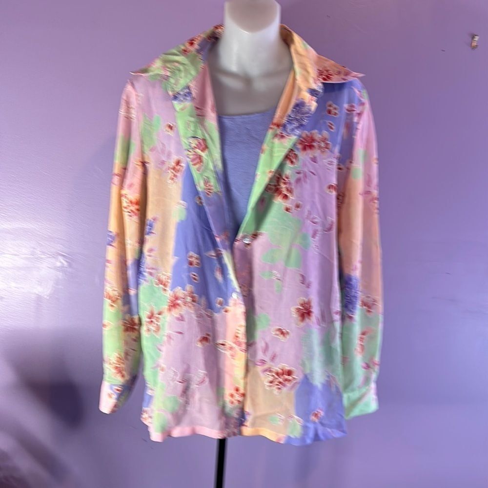 Graff Women’s 4-Piece Pant Suit Set Size M Purple & Spring Colors Blazer Top Set